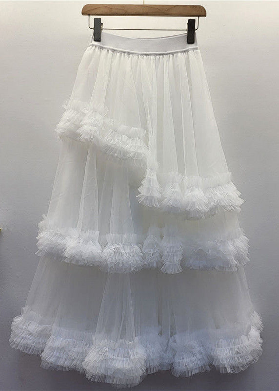 Summer Elastic Waist New Tulle Black Skirt Ruffled