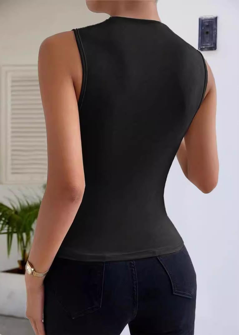 Wrinkled Fit Vests Sleeveless Black New Cotton Silm