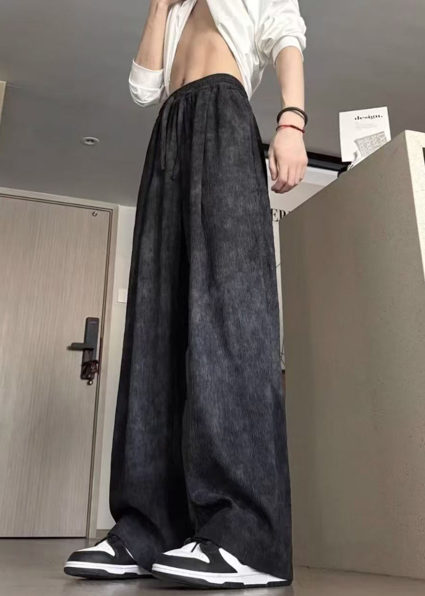 Tie Cotton Dye New Men Pants Elastic Summer Waist Black