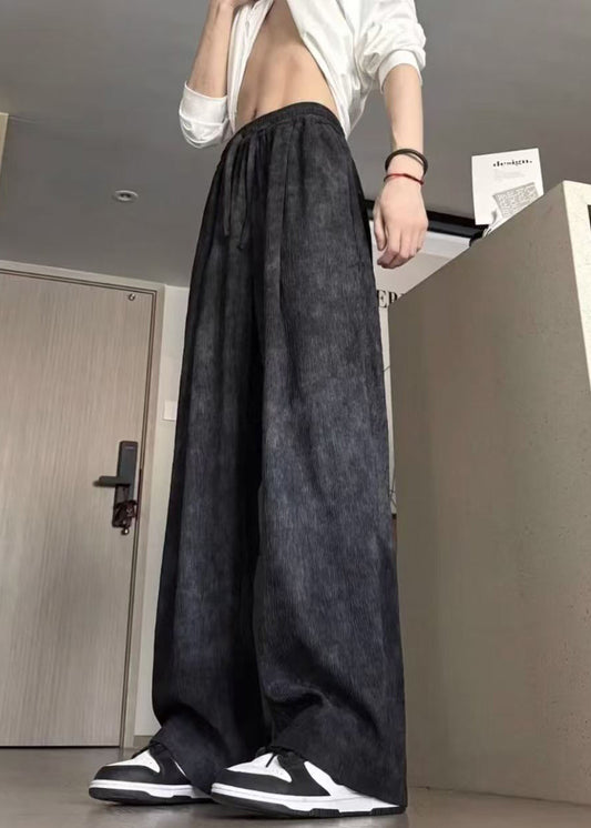 Tie Cotton Dye New Men Pants Elastic Summer Waist Black