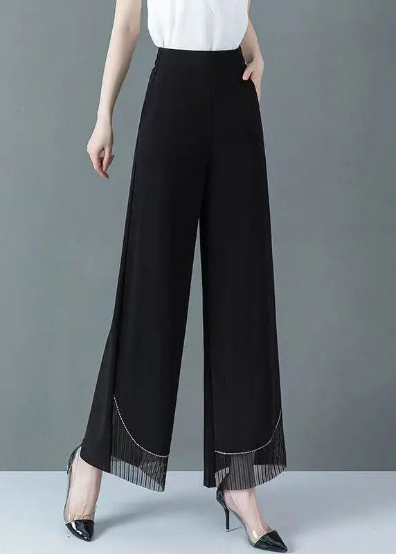 New Black Tulle Patchwork High Waist Straight Pants Spring HA1009 Ada Fashion