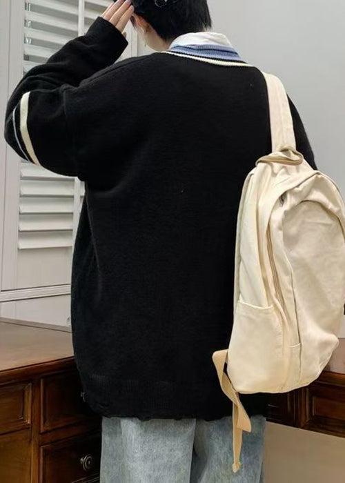 Men Sweaters Neck Black Patchwork V New Hole Knit Spring