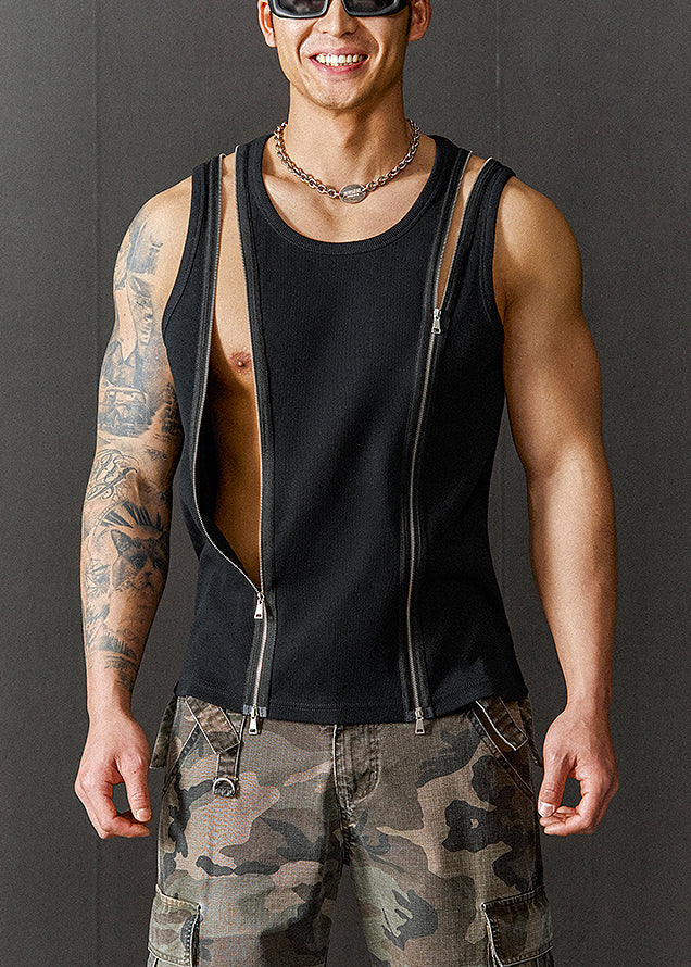 Cotton Men New Original Up Zip Tank Design Summer Black