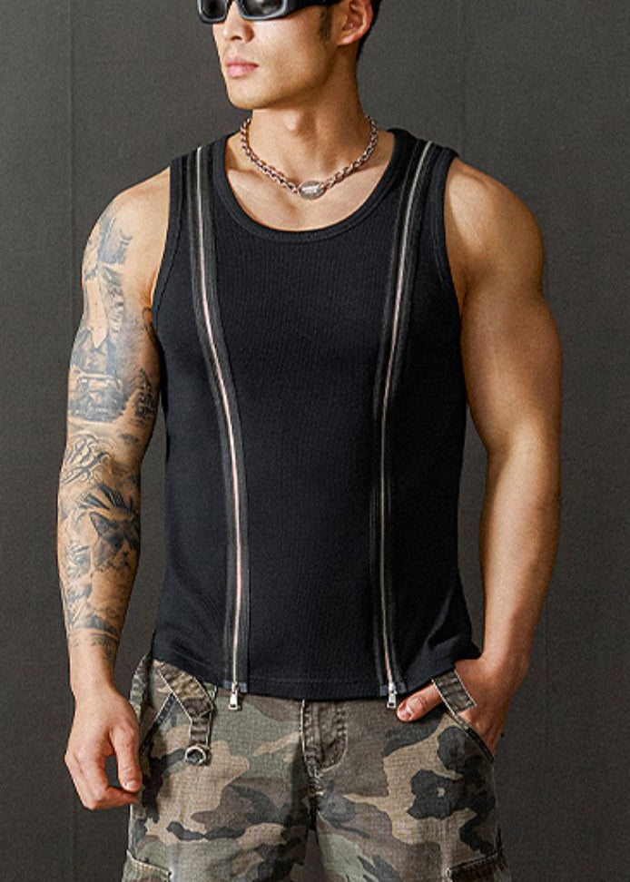 Cotton Men New Original Up Zip Tank Design Summer Black
