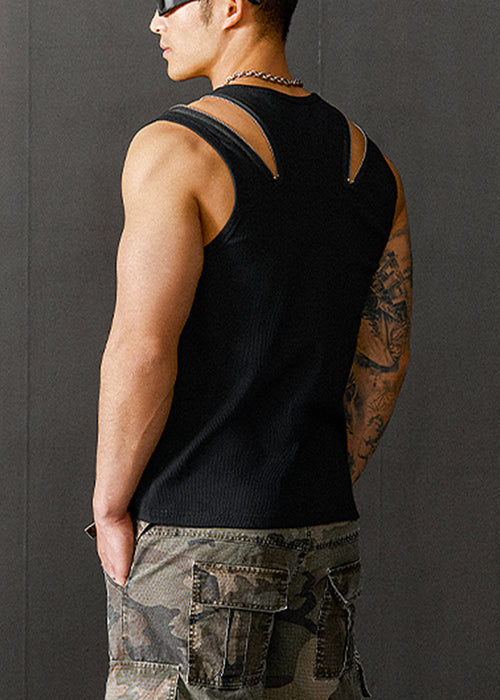 Cotton Men New Original Up Zip Tank Design Summer Black