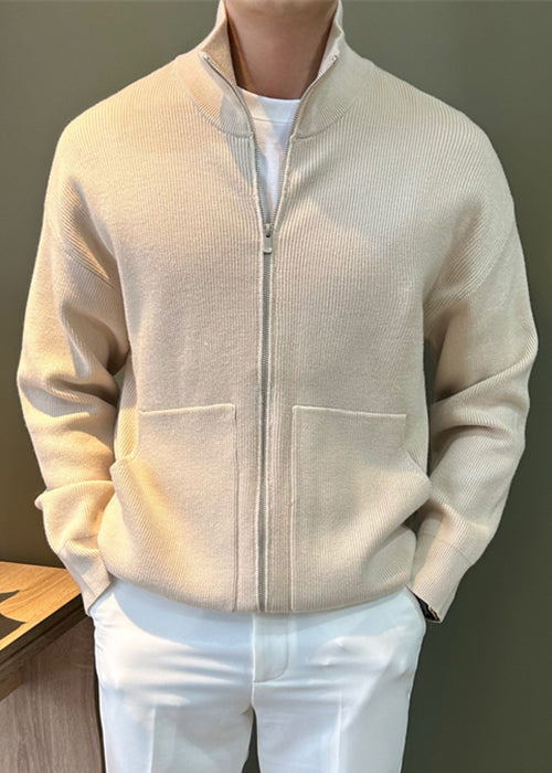 Spring Black Knit New Coats Pockets Up Zip Mens