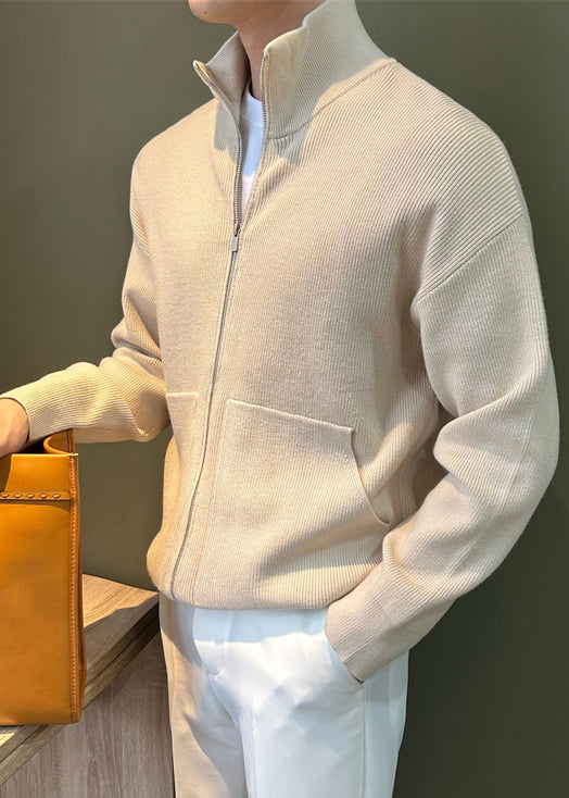 Spring Black Knit New Coats Pockets Up Zip Mens