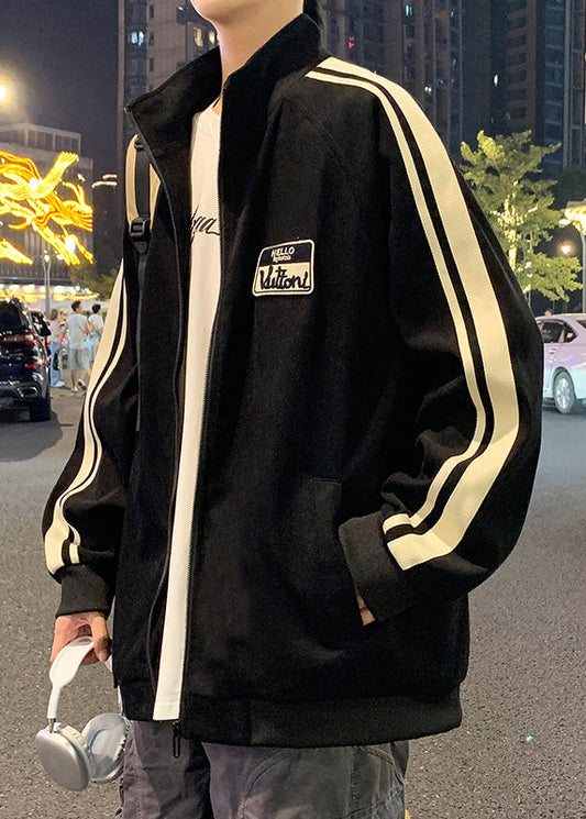 Coat New Cotton Striped Spring Up Men Black Zip