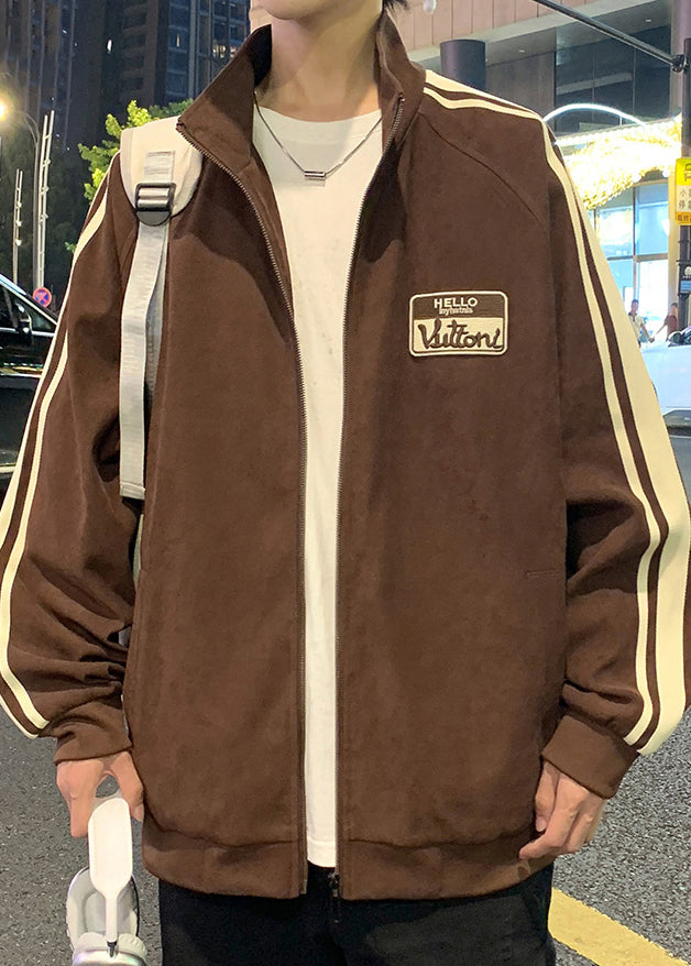 Coat New Cotton Striped Spring Up Men Black Zip