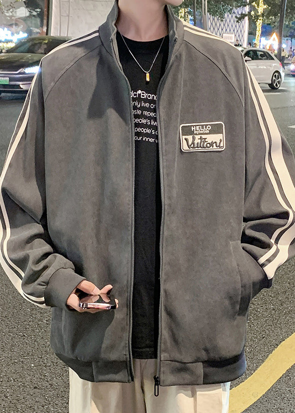 Coat New Cotton Striped Spring Up Men Black Zip