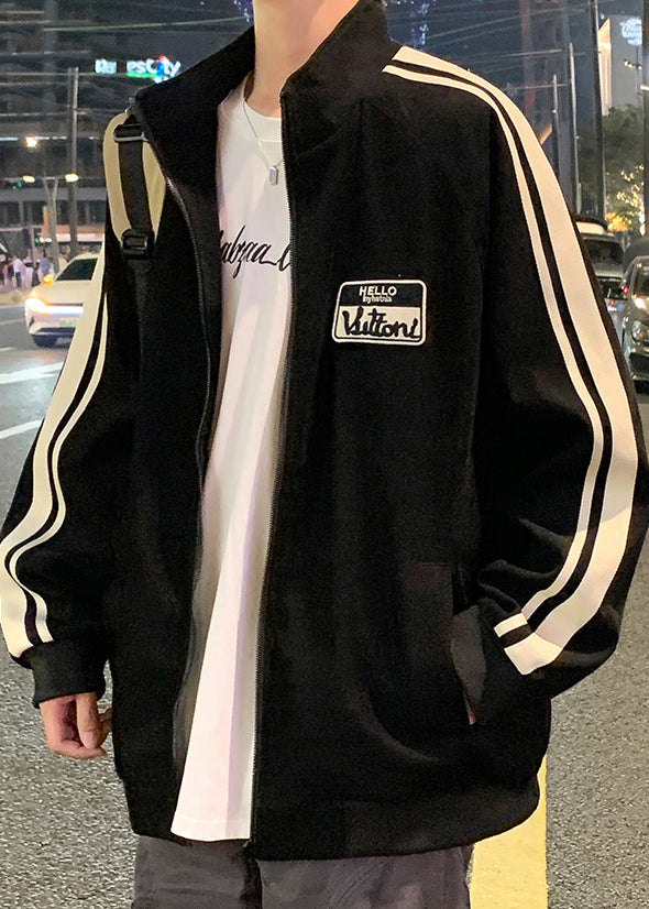 Coat New Cotton Striped Spring Up Men Black Zip