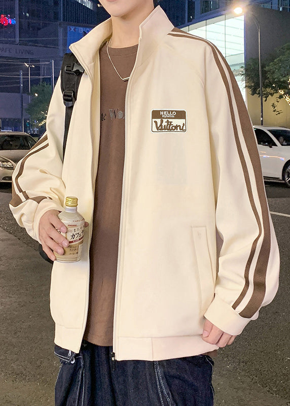 Coat New Cotton Striped Spring Up Men Black Zip