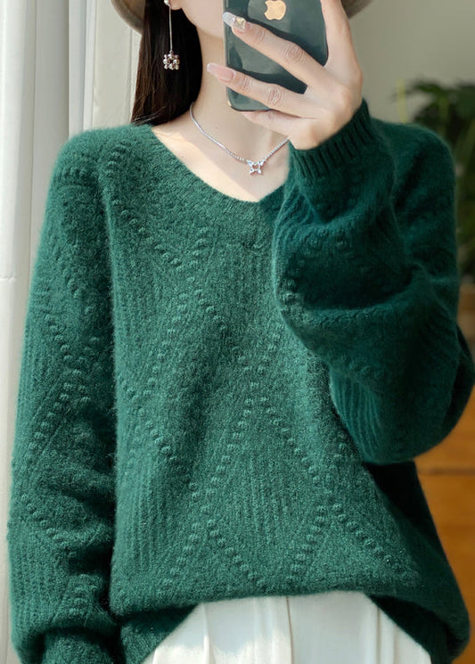 New Blackish Green V Neck Thick Woolen Sweaters Winter