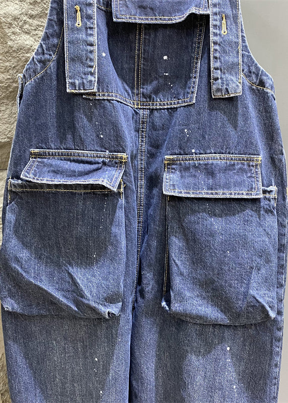 Nouvelle combinaison en jean bleu avec poches à boutons sans manches KK004