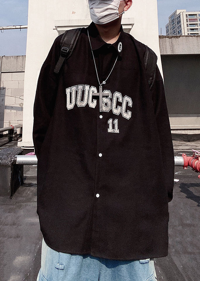 New Oversized Letter Mens Blue Shirts Button Spring Cotton