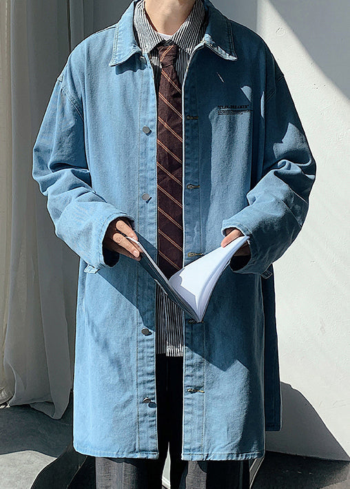New Blue Peter Pan Collar Button Denim Men Coat Spring YQ012