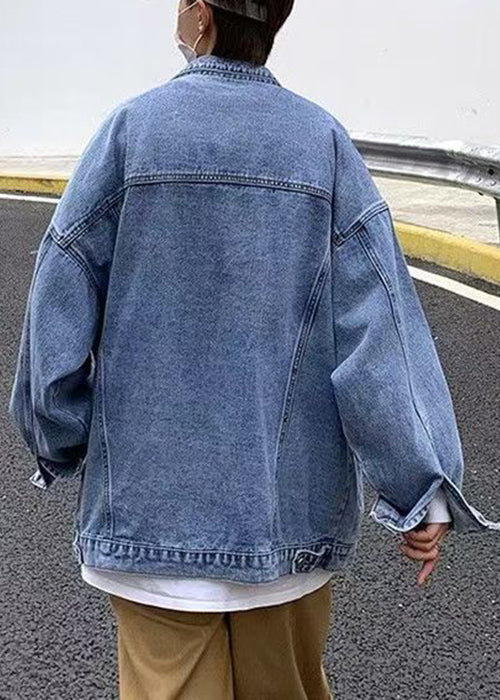 Blue Men Button Collar Peter Denim Pan Spring Pockets Coat New