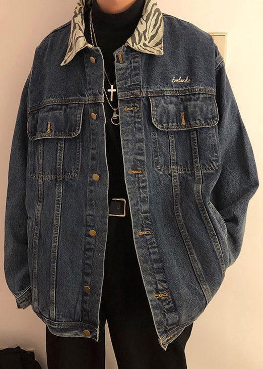 New Blue Peter Pan Collar Pockets Denim Mens Coat Spring TC047