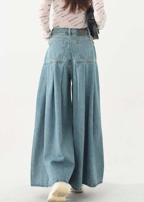 New Blue Pockets High Waist Denim Wide Leg Pants Spring Ada Fashion