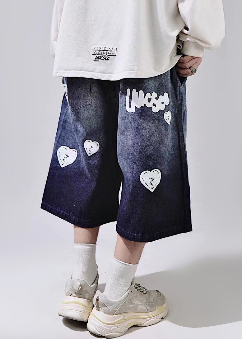 Up Elastic Waist Mens Print Blue Summer Lace New Shorts