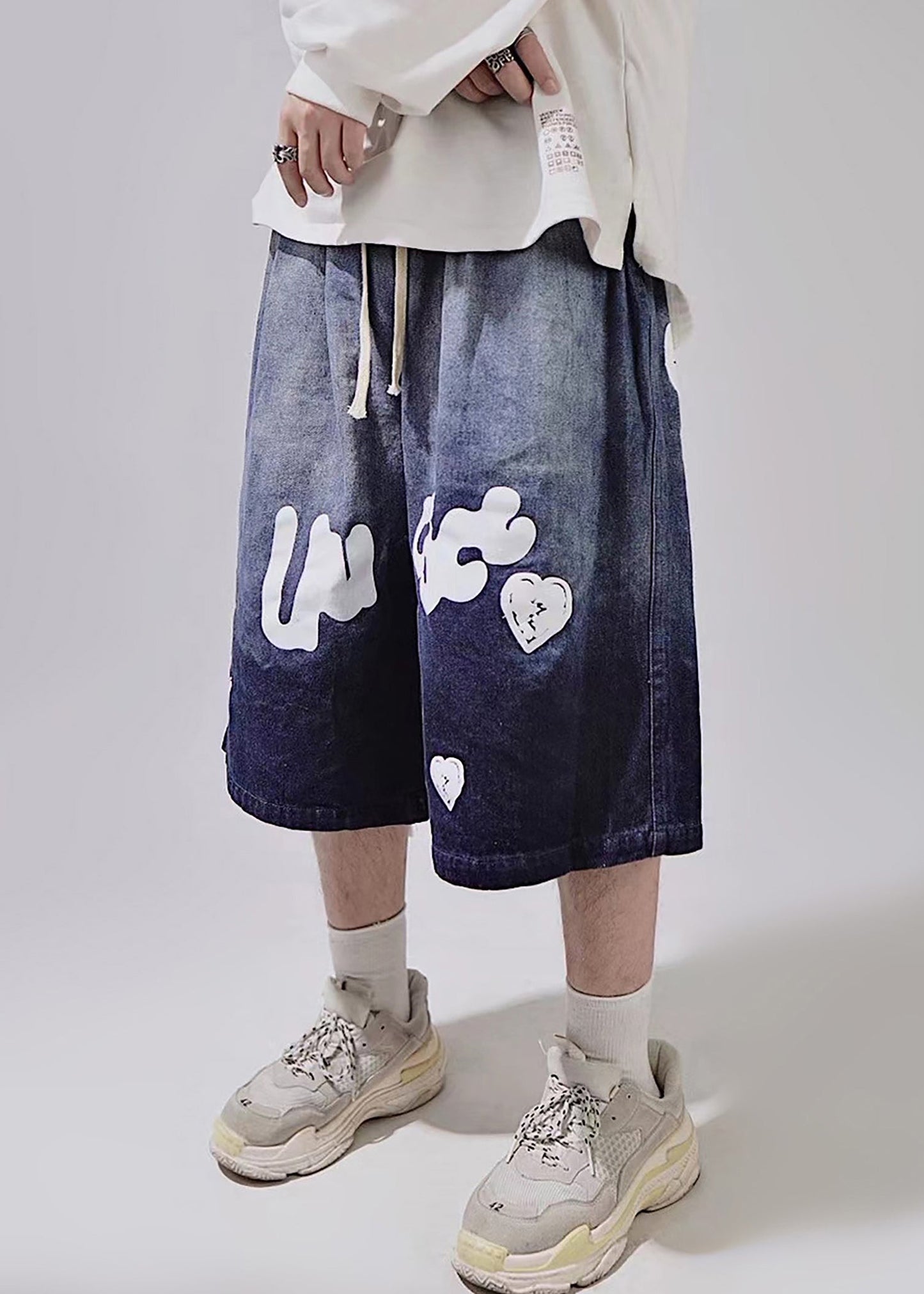 Summer Mens Waist Elastic New Blue Up Lace Shorts Print