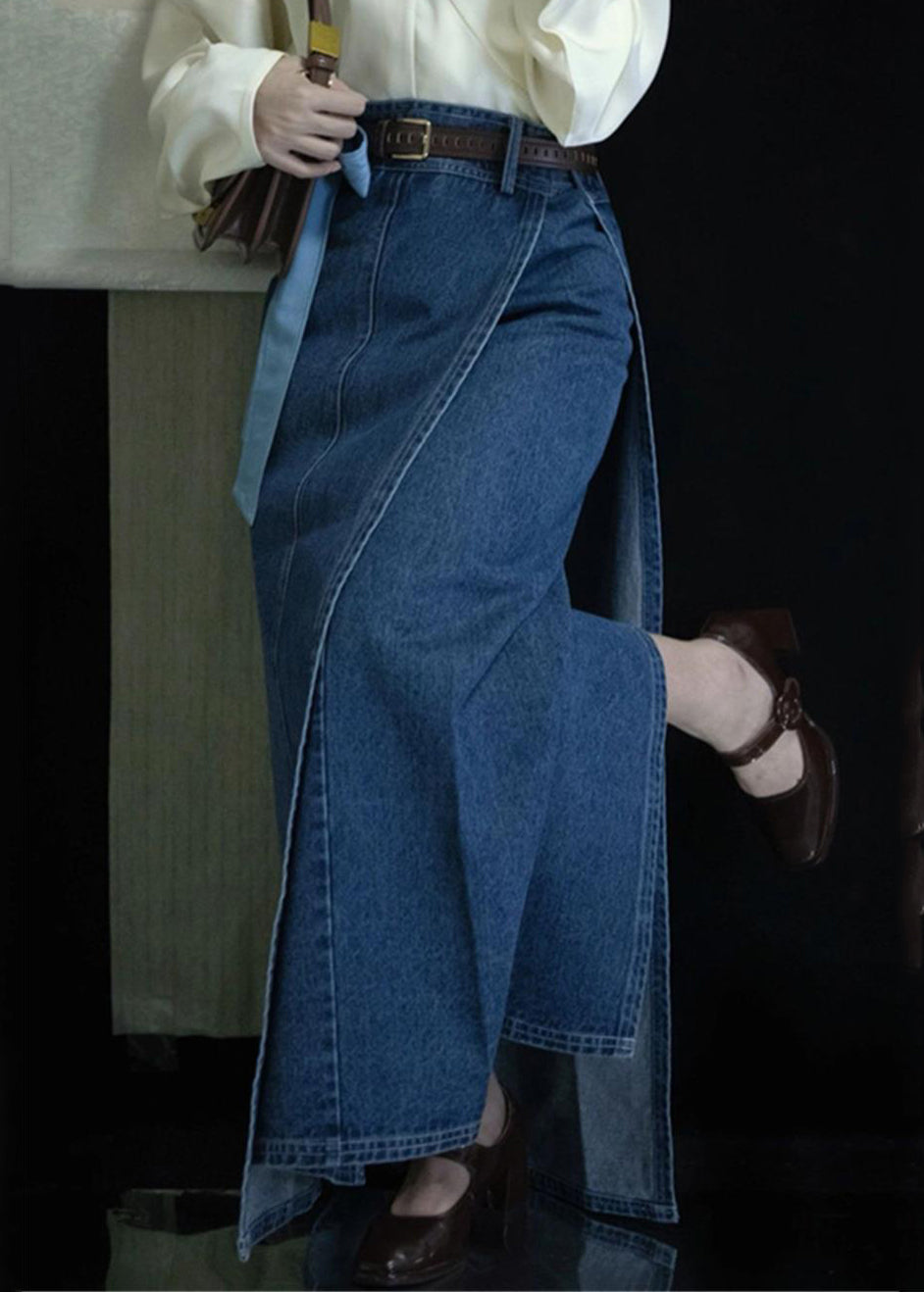 Spring Blue Waist Denim Skirts High Open Side New
