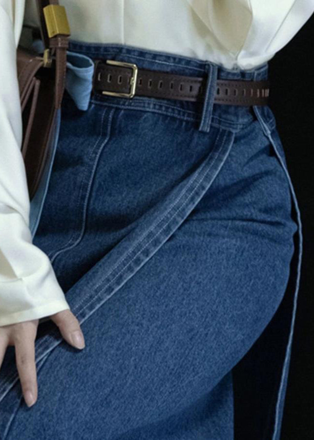 Spring Blue Waist Denim Skirts High Open Side New