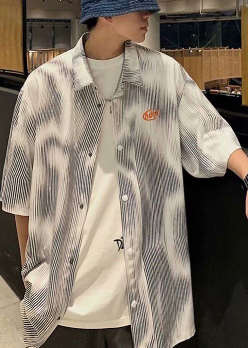 Blue Shirts Half New Striped Sleeve Mens Button Cotton