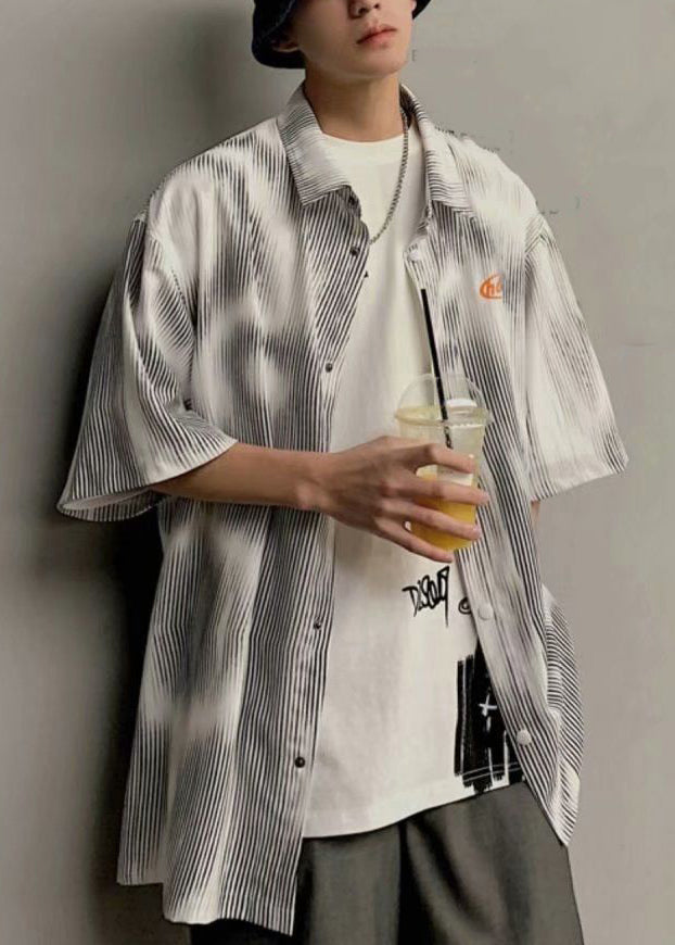 Blue Shirts Half New Striped Sleeve Mens Button Cotton