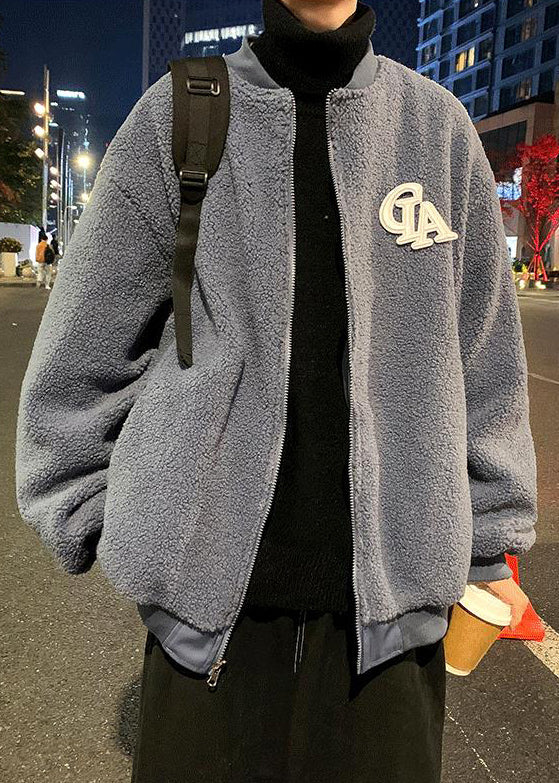 New Blue Wear On Both Sides Thick Patchwork Faux Leather Mens Coat Spring TC005