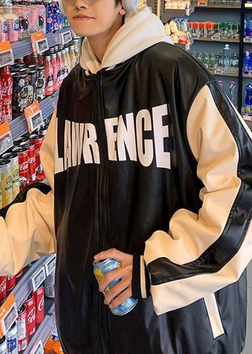 New Blue Wear On Both Sides Thick Patchwork Faux Leather Mens Coat Spring TC005