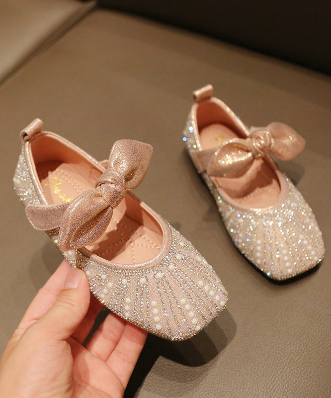 New Nail Bead Shoes Faux Bow Zircon Flat Silver Kids Girls