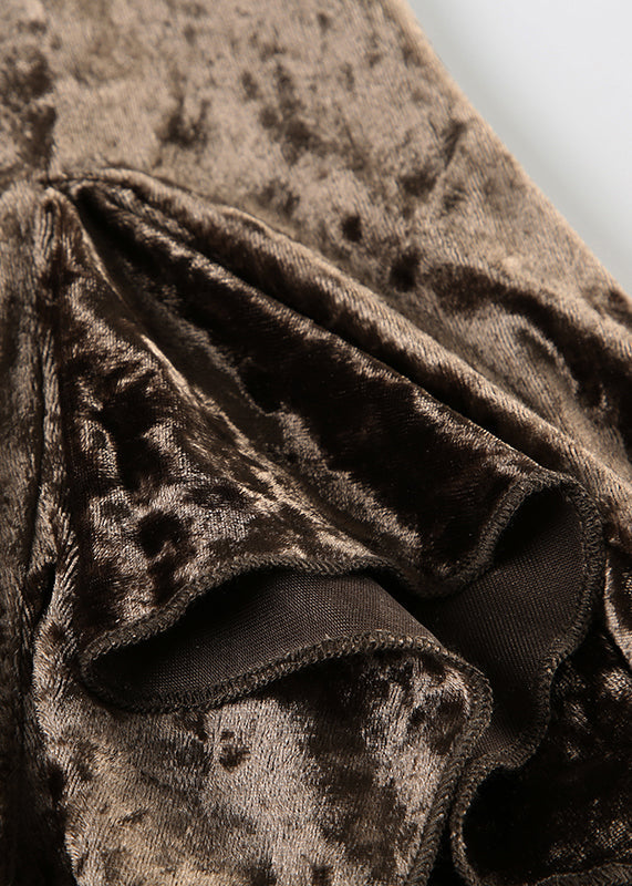 Elastic Waist Asymmetrical New Velvet Silk Brown Summer Skirt