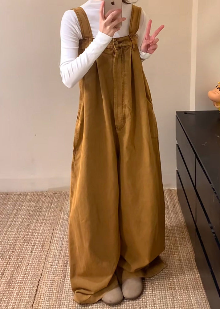 Jumpsuits Sleeveless New Denim Brown Button Solid