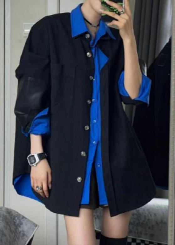 Butto And Black Shirt New Set Two Piece Blue Spring Coats