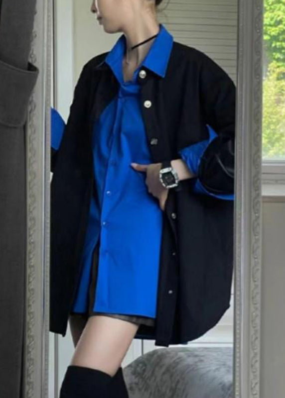 Butto And Black Shirt New Set Two Piece Blue Spring Coats