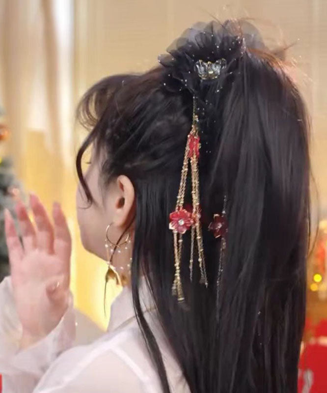 New Zircon Hairpin Tassel Floral Butterfly Tulle Champagne