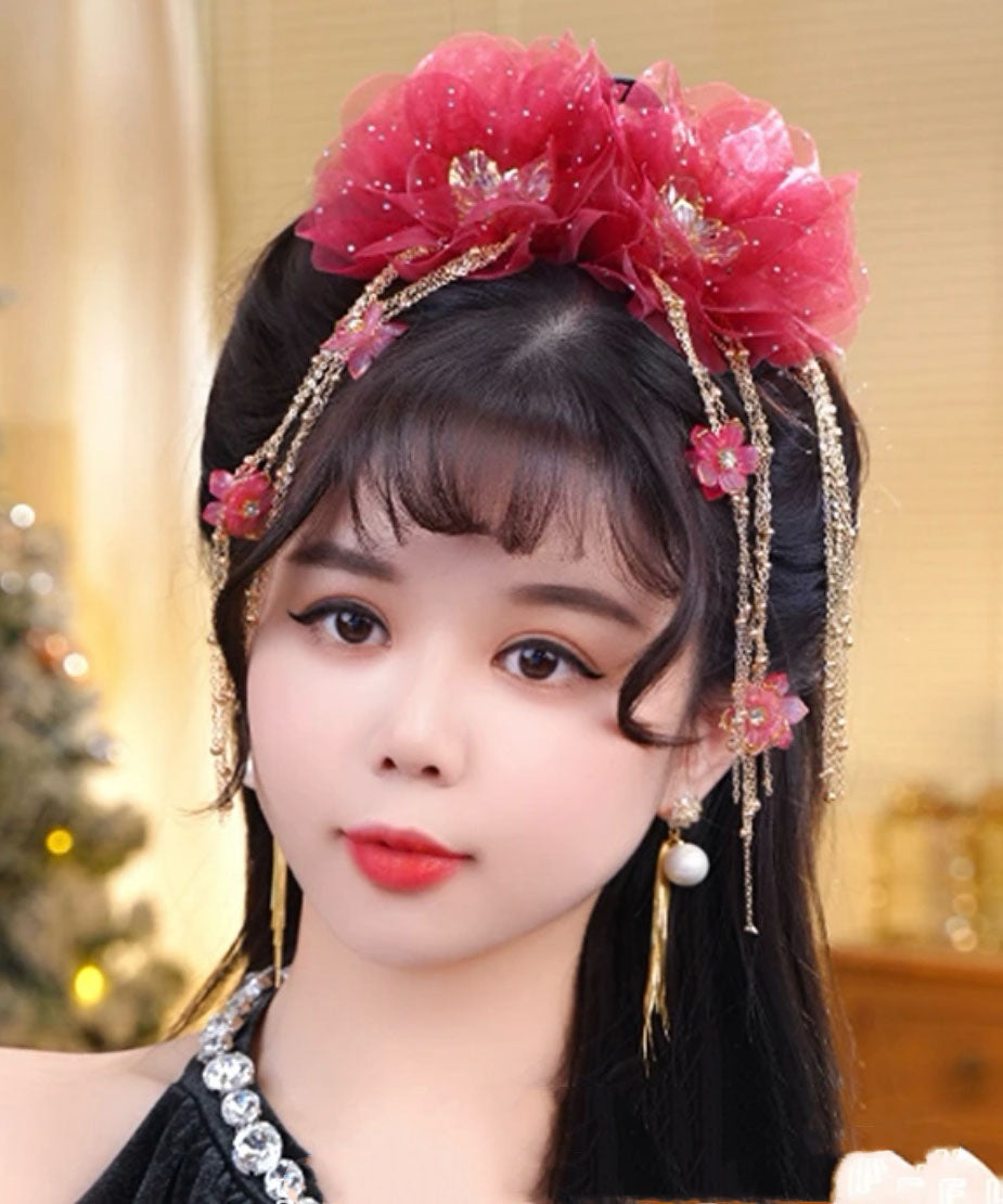 New Zircon Hairpin Tassel Floral Butterfly Tulle Champagne