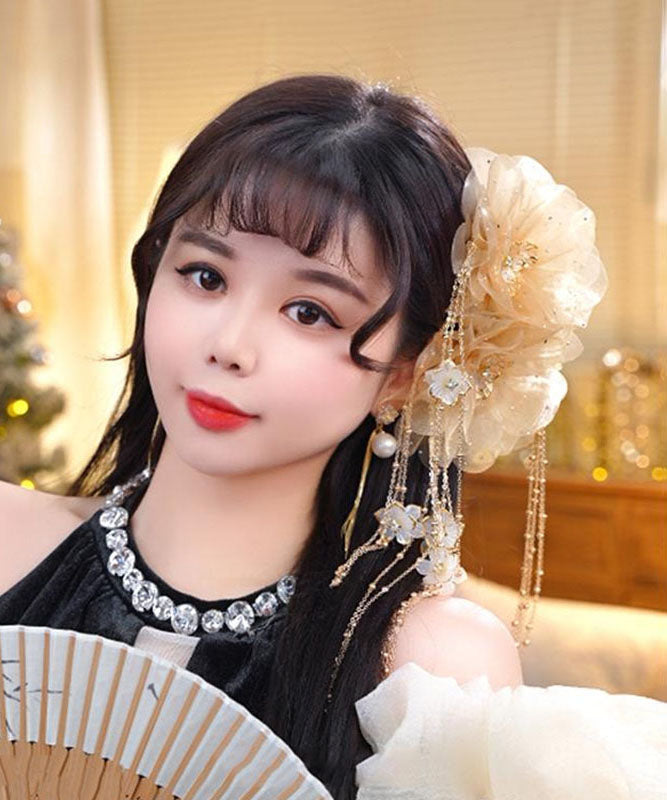 New Zircon Hairpin Tassel Floral Butterfly Tulle Champagne