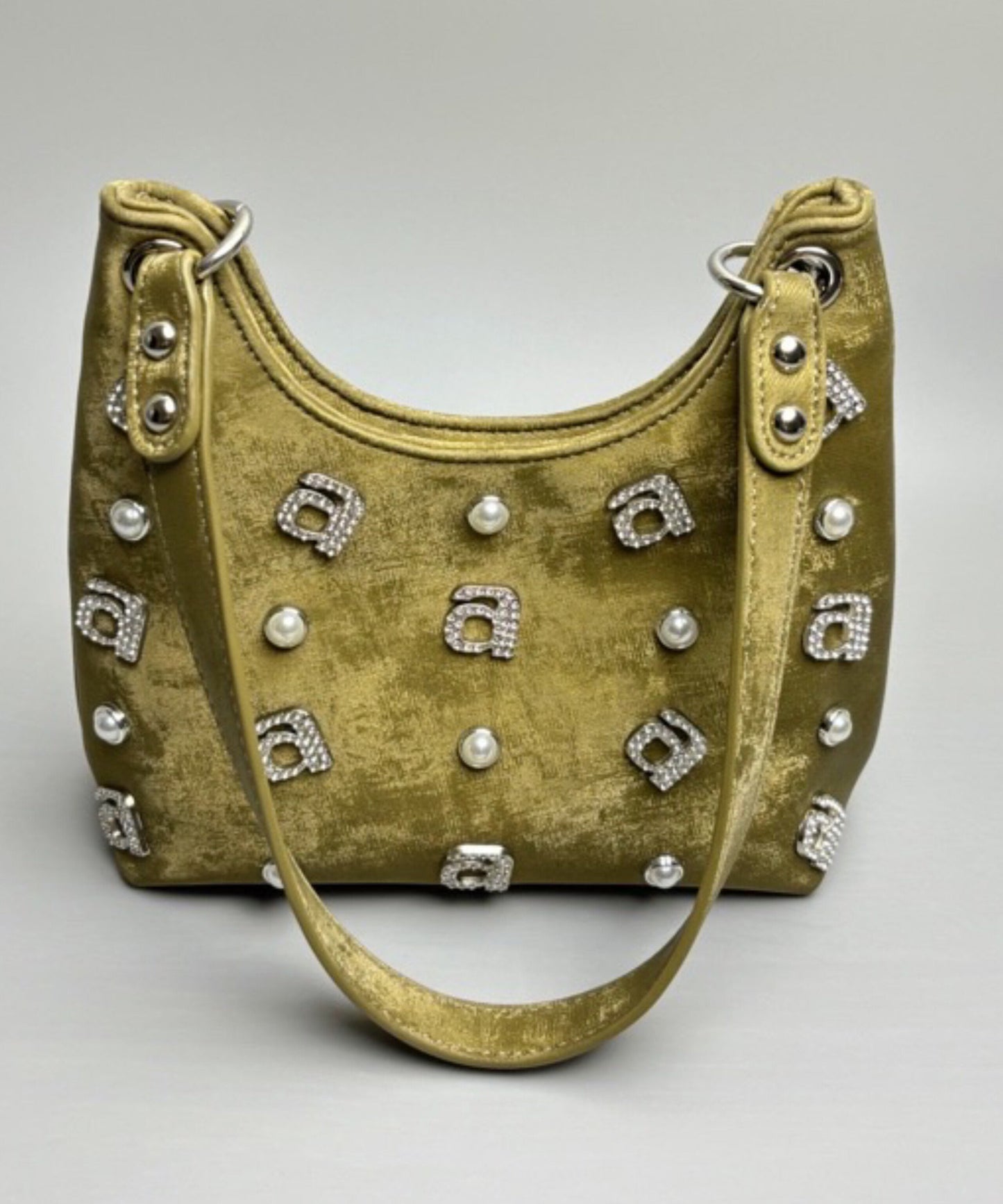 New Chinese Style Green Silk Rhinestone Letter Shoulder Bag II039