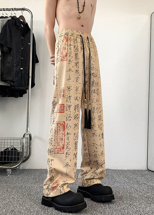 Pantalon large en soie glacée imprimé de style chinois pour homme, nouvelle collection été YT046
