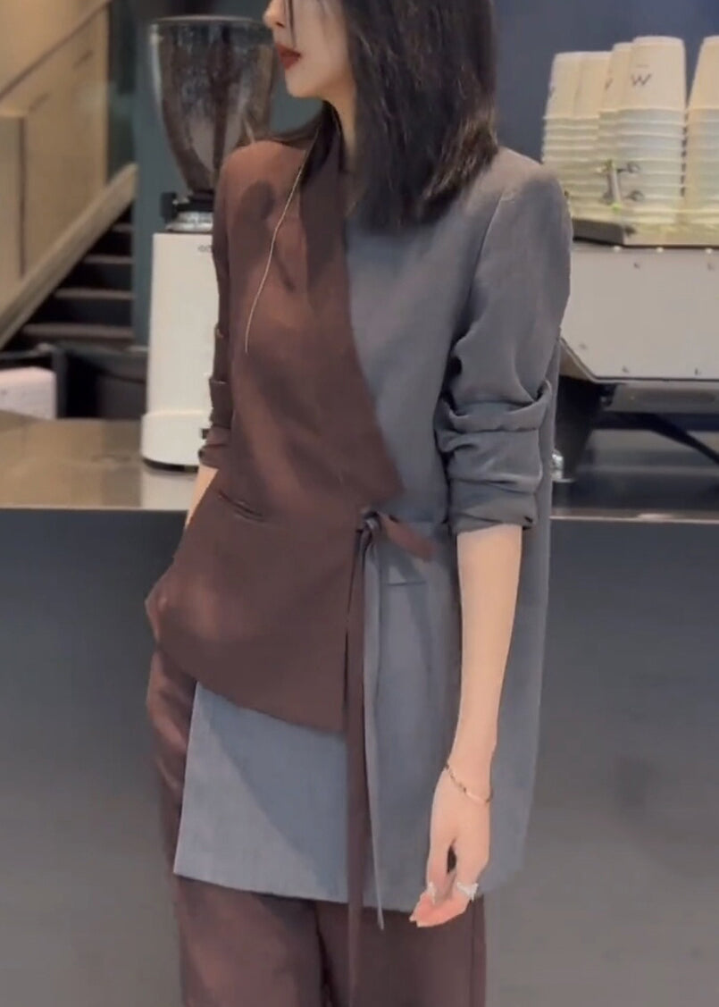 Patchwork Pieces Coffee Two Cotton Lace Up Set Asymmetrical New