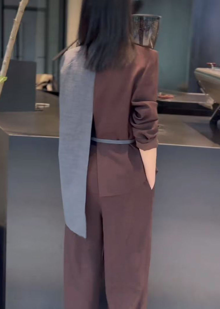 Patchwork Pieces Coffee Two Cotton Lace Up Set Asymmetrical New