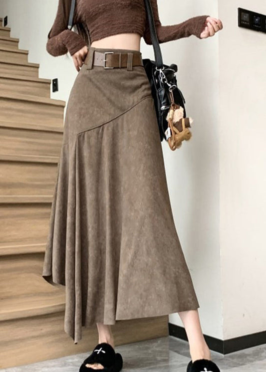 Asymmetrical Summer Line Coffee Wrinkled New Skirts A
