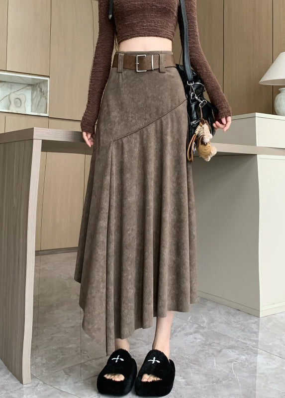 Asymmetrical Summer Line Coffee Wrinkled New Skirts A