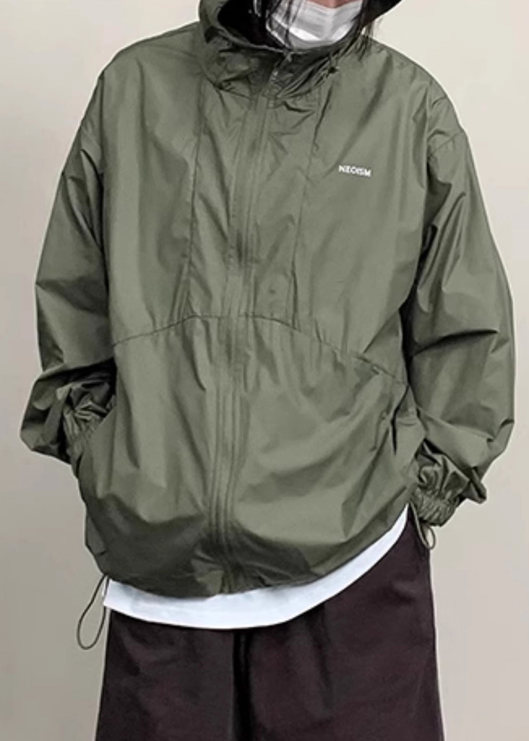 Thin Men Coat New Coffee Pockets Zippered Hooded UPF 50+