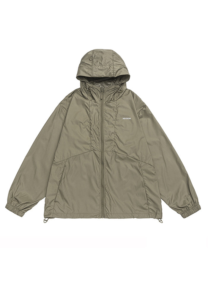 Thin Men Coat New Coffee Pockets Zippered Hooded UPF 50+