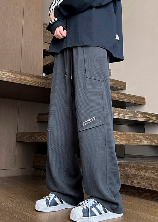 Pants Waist Coffee New Men Fleece Warm Pockets Elastic Spring