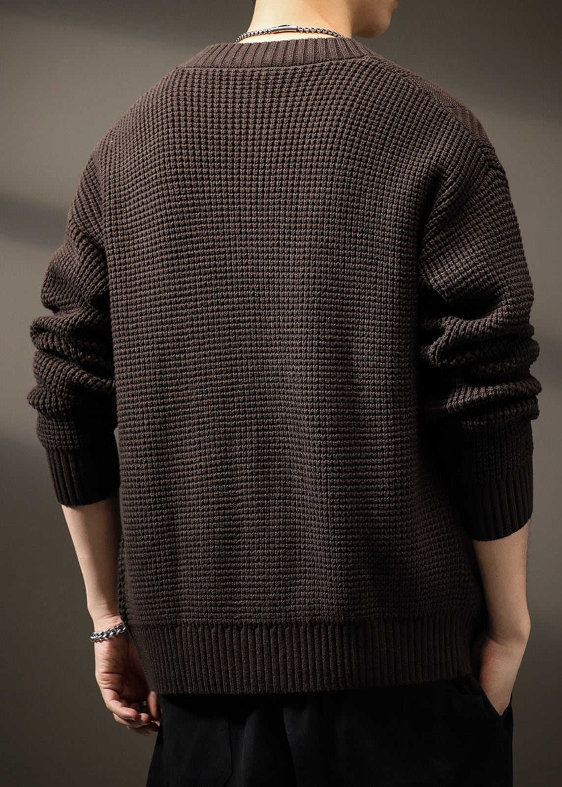 V Neck Spring Coffee Button Knit Solid Cardigans Men New