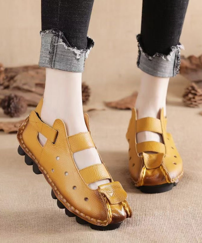 Yellow Splicing Out Flat Hollow Sandals New Comfortable